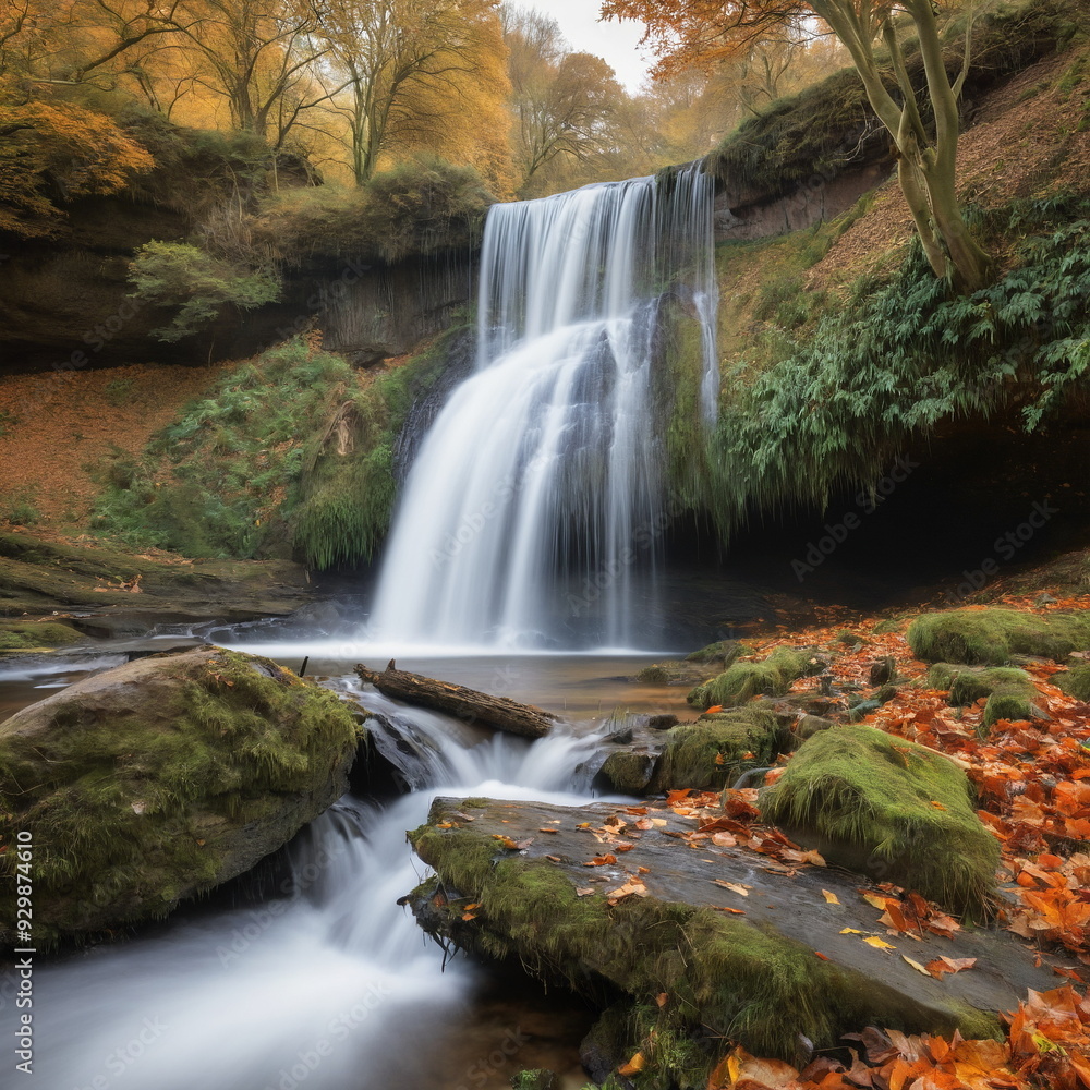 Waterfall In The Autumn Waterfall In The Autumn