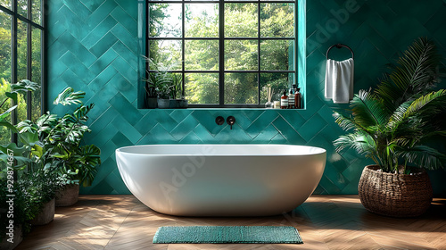 Modern bathroom with a free...