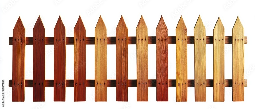 Rustic Wooden Fence with Pointed Top Panels Isolated on White Background Rustic Wooden Fence with Pointed Top Panels Isolated on White Background