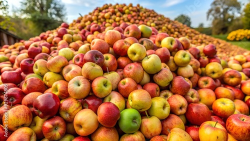 Heap of organic cider apples meticulously prepared for pressing, showcasing the essence of sustainable farming and artisanal cider production in a picturesque farm setting, ideal for promoting natural