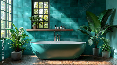 Modern bathroom with turquo...