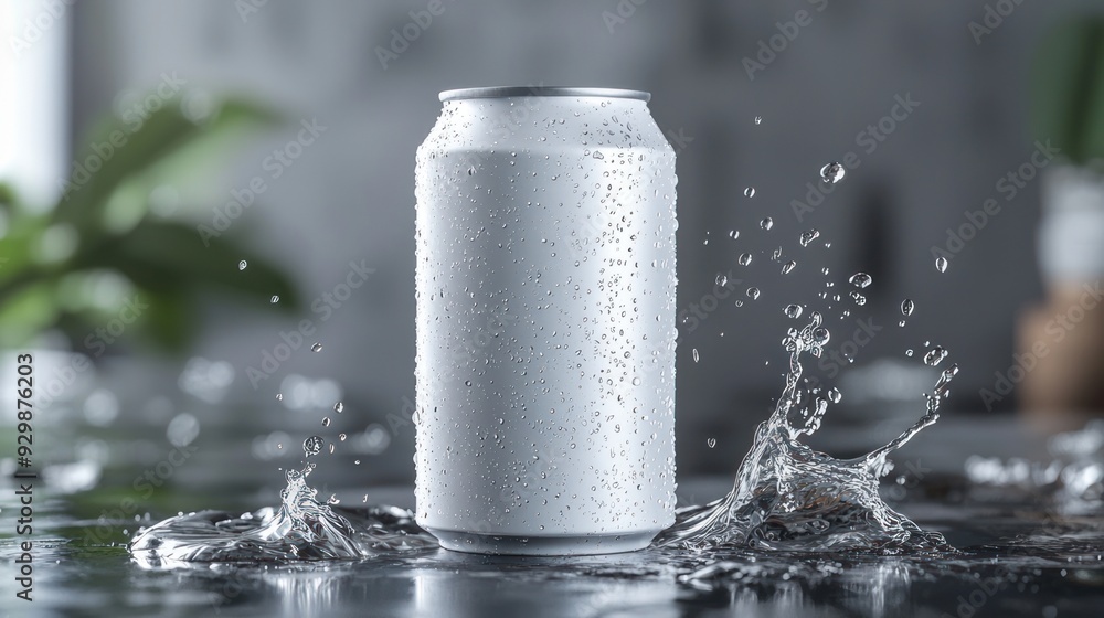 Blank white aluminum 330 ml soda can with drops splash mockup Blank white aluminum 330 ml soda can with drops splash mockup