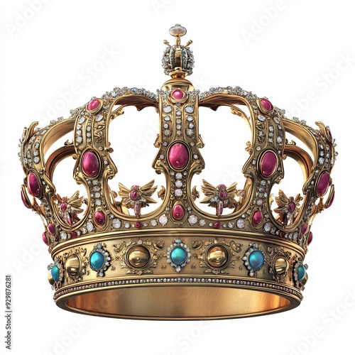 Isolated on white, this detailed 3D model of the King's Royal Crown is perfect for regal-themed graphics and event decorations. photo