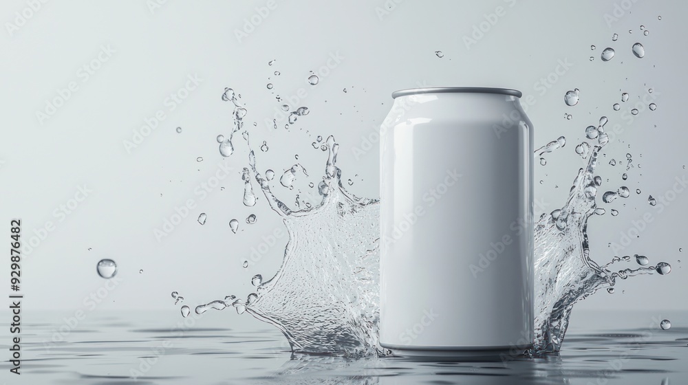 Blank white aluminum 330 ml soda can with drops splash mockup Blank white aluminum 330 ml soda can with drops splash mockup