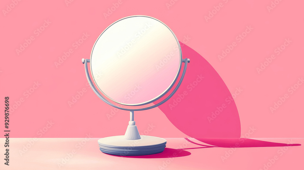 Cartoonish beauty makeup mirror with a light bulb, Vanity table for vintage style, isolated, vector illustration Cartoonish beauty makeup mirror with a light bulb, Vanity table for vintage style, isolated, vector illustration