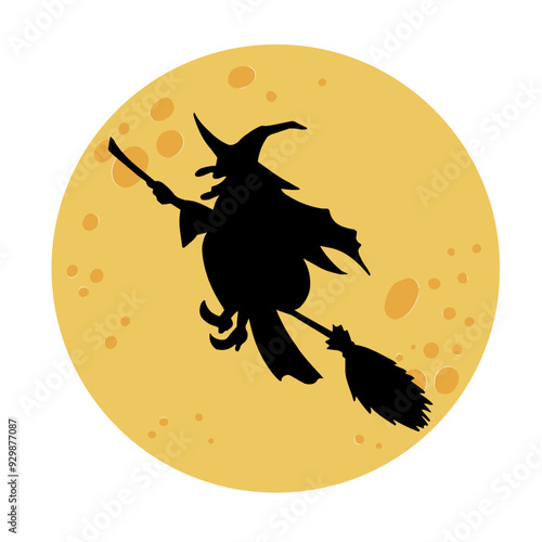 Halloween night moon witch silhouette decoration