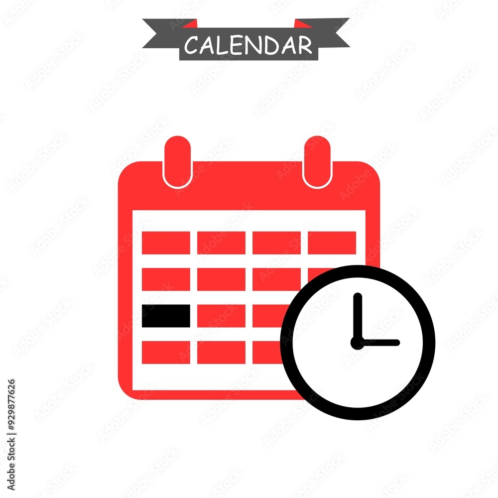 Calendar with clock icon on white background. Calendar with clock icon on white background.