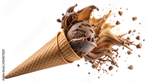 chocolate ice cream with chocolate isolated background.