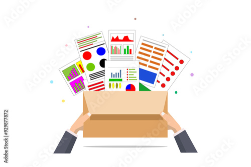 Vector de documentos empresariales con gráficos y análisis de datos en sobre