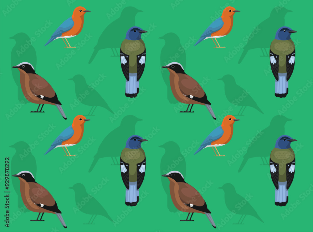 Obraz premium Bird Cochoa Thrush Cartoon Cute Seamless Wallpaper Background