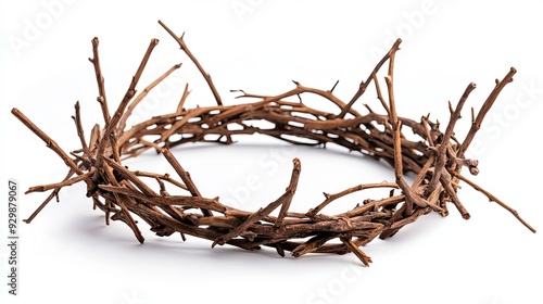 Catholic Christians use Jesus' wooden crown of thorns during the Good Friday ceremony. isolated with a blank copy text space and a white background. photo