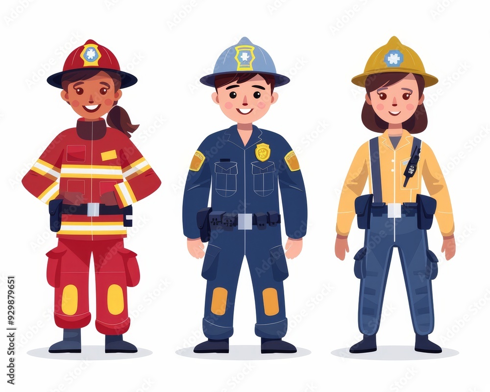 Three people wearing firefighter police officer an 244 worker, construction, builder, helmet, people, engineer, contractor, work, hat, industry, woman, architect, working, industrial, person, job, bu Three people wearing firefighter police officer an 244 worker, construction, builder, helmet, people, engineer, contractor, work, hat, industry, woman, architect, working, industrial, person, job, bu
