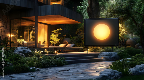 Modern garden with a glowin...