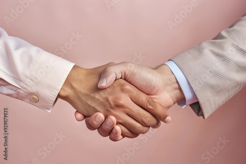 Handshake of Success: Two businessmen in suits shake hands, symbolizing a partnership, agreement, or deal sealed. The image captures a moment of mutual respect and trust, 