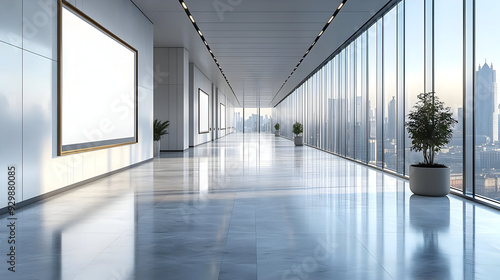 Modern hallway with large w...
