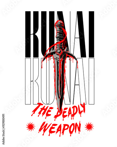Kunai sword weapon japanese t shirt design vector illustration