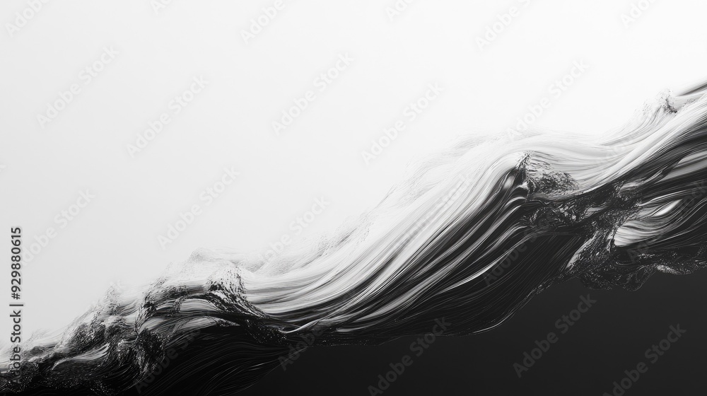 Top view of a black and white abstract wave with plenty of copy space on the right side. Top view of a black and white abstract wave with plenty of copy space on the right side.