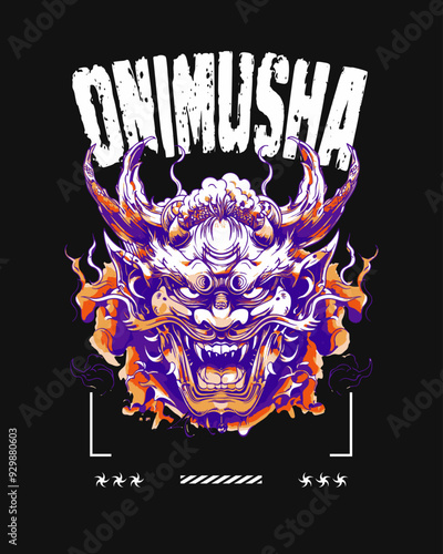 Onimusha graphic t shirt design for print, japanese t shirt design vector illustration