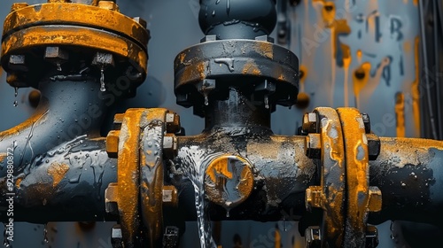 Picture of a water pipe system in an industrial plant with a leaking problem.