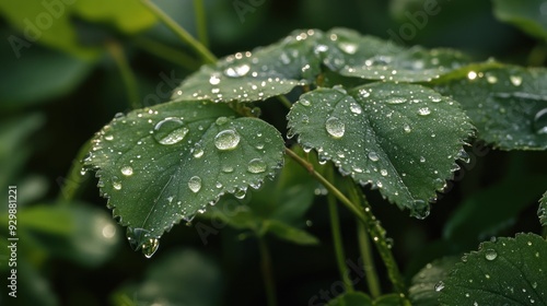 Dew Drops on Lush Leaves