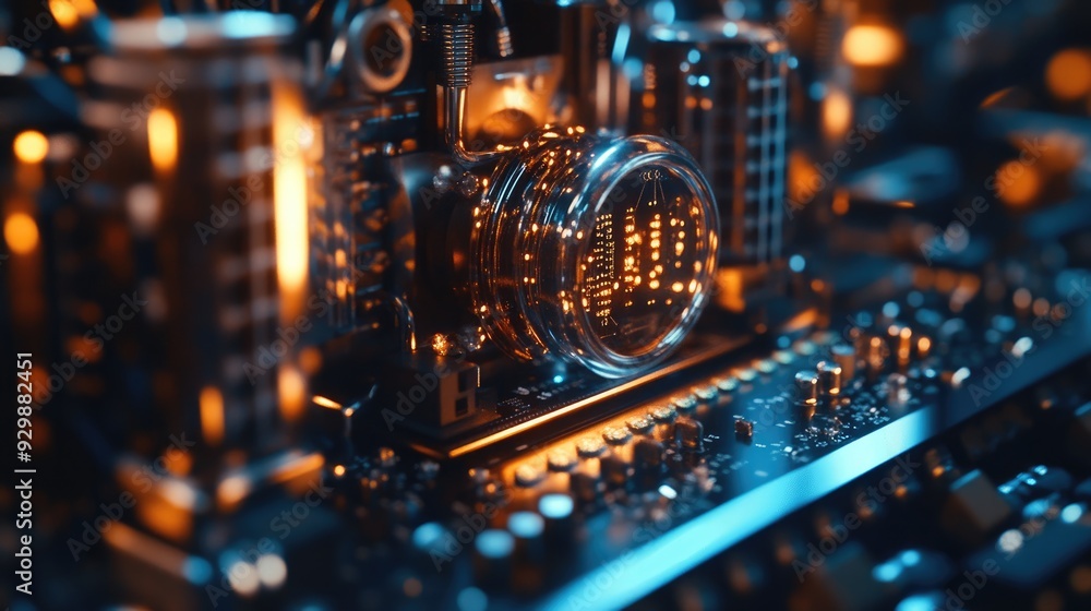Close-up of a Futuristic Circuit Board with Glowing Lights Close-up of a Futuristic Circuit Board with Glowing Lights