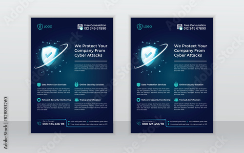 cyber security flyer design layout template,