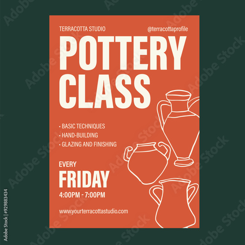 Orange and White Pottery Class Promotion Flyer Design Template