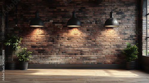 Modern interior with brick ...