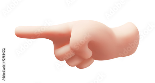 Vector illustration of man hand point gesture to left on white color background. 3d style design of fore finger point gesture male white skin hand