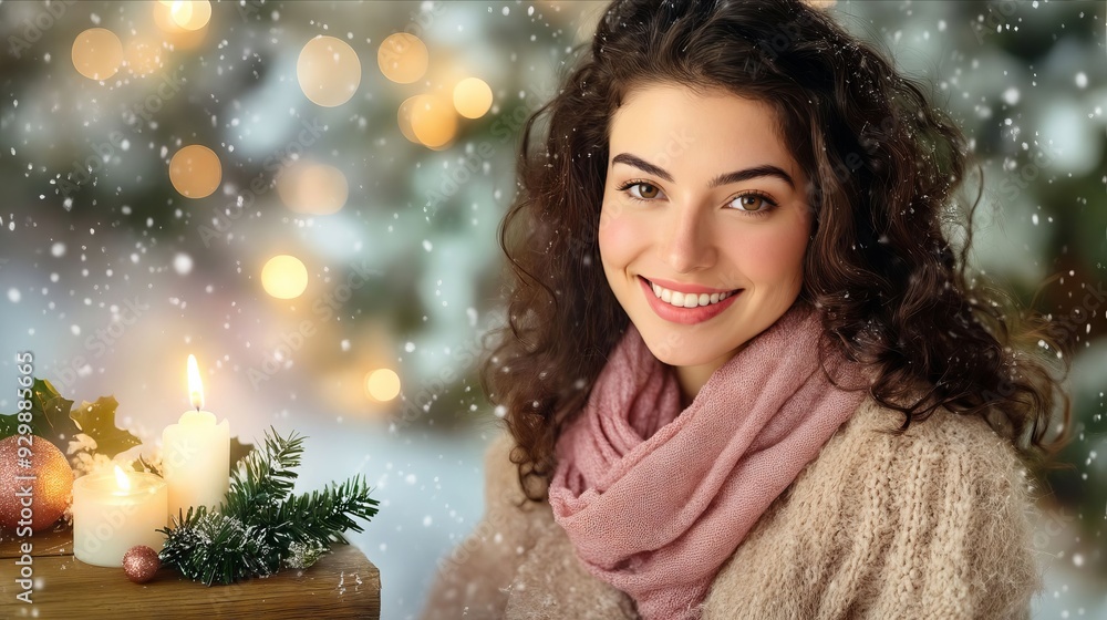 A woman in a pink scarf smiles at the camera A woman in a pink scarf smiles at the camera