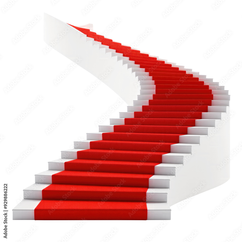 stairs with red carpet to success isolated on transparent white background, clipping path stairs with red carpet to success isolated on transparent white background, clipping path