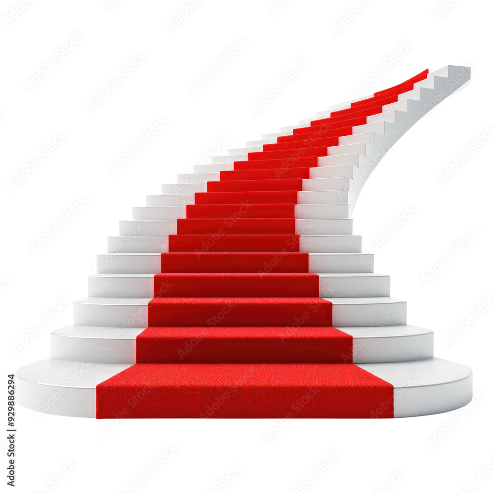 stairs with red carpet to success isolated on transparent white background, clipping path stairs with red carpet to success isolated on transparent white background, clipping path