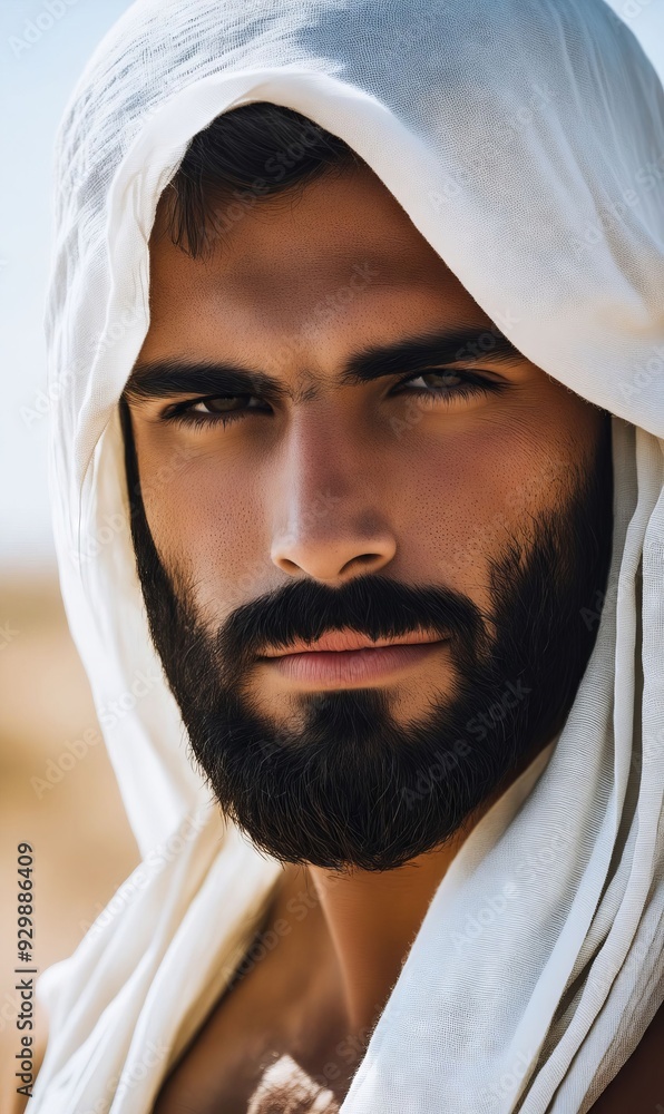 A man with a beard wearing a white robe A man with a beard wearing a white robe