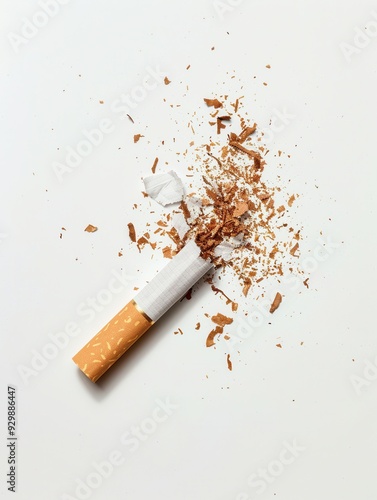 A broken cigarette lies on a pristine white surface, representing the commitment to stop smoking and embrace a healthier lifestyle. Generative AI