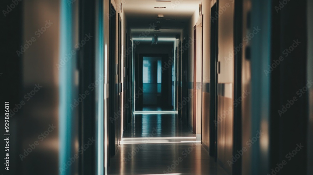 Sunlight streams through a long hallway, casting shadows and creating a dramatic and moody atmosphere. Sunlight streams through a long hallway, casting shadows and creating a dramatic and moody atmosphere.