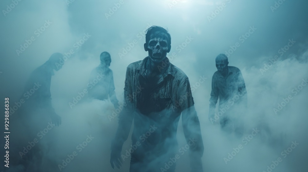 Naklejka premium zombies in the fog.