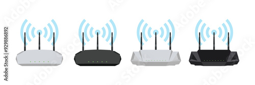 High Speed Dual Band Wireless Wifi Router. Black and White Modem Wi-Fi Router with 6GHz and 5GHz WiFi for Reliable Connectivity. Vector.