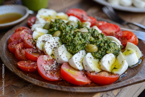 Antipasto Salad with Bocconcini and Green Olive Tapenade, Italian Appetizer Generative AI photo