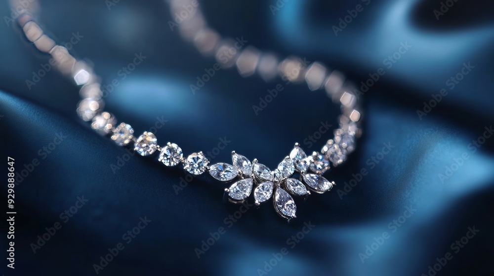 Fototapeta premium diamond jewelry, diamond necklace, bracelet on dark blue background 