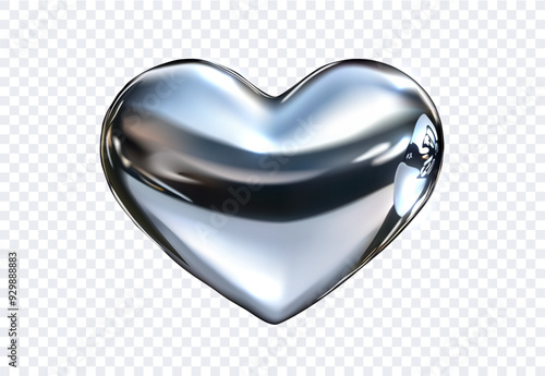 Glossy holographic 3D heart shape. Y2K style shiny metallic element for futuristic design. Vector illustration