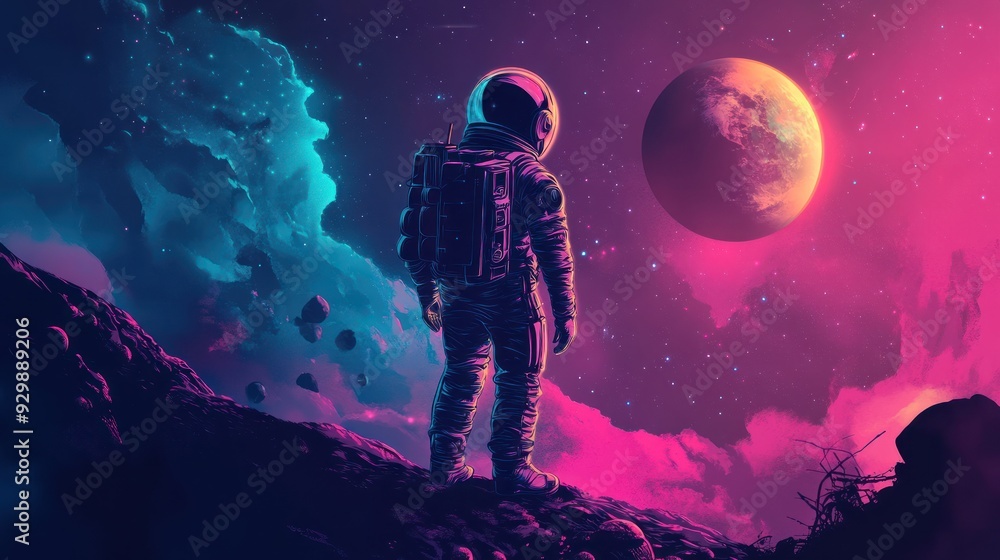 Astronaut Gazing at Distant Planet Astronaut Gazing at Distant Planet