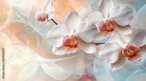 Elegant white orchids with soft pastel background, perfect for floral themes, weddings, and nature-inspired designs.