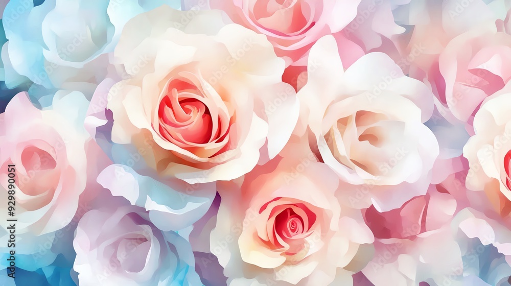 Fototapeta premium A delicate arrangement of pastel roses in soft hues, perfect for adding elegance and beauty to any floral design.