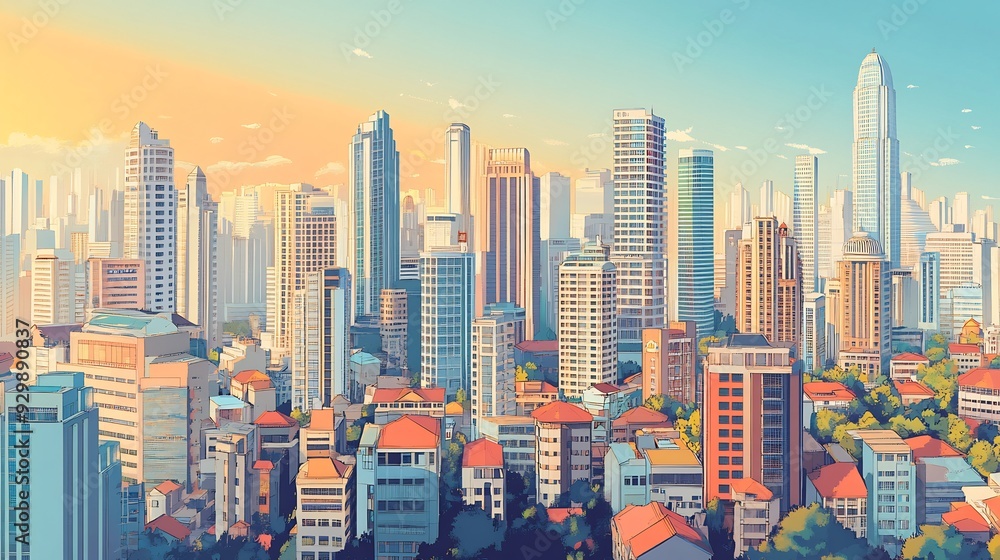Obraz premium Sunrise Over the Cityscape