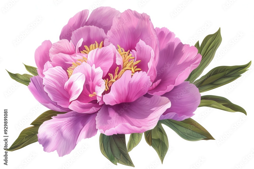 Pink Peony Flower with Green Leaves. Pink Peony Flower with Green Leaves.
