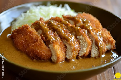 Japanese Chicken Katsu with Curry Sauce, Asian Food Concept Generative AI