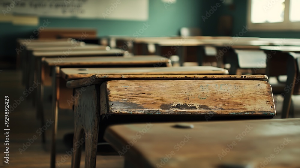 Empty Modern Classroom In the School Interior, Back to School Concept Book, Chair, table 3D Render. Empty Modern Classroom In the School Interior, Back to School Concept Book, Chair, table 3D Render.
