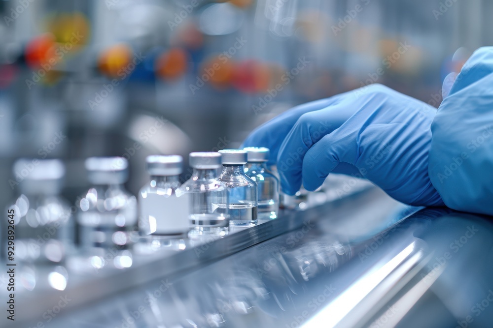 Close-up of a gloved hand handling small clear vials in a sterile laboratory setting, emphasizing precision and safety. Close-up of a gloved hand handling small clear vials in a sterile laboratory setting, emphasizing precision and safety.