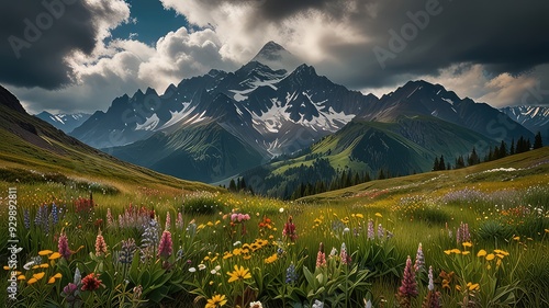 A majestically rugged mountain landscape the scene