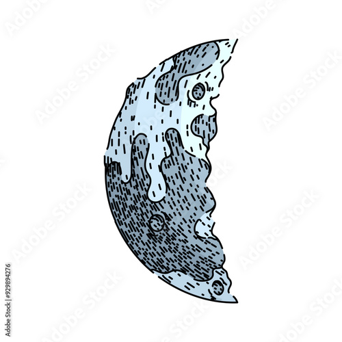 eclipse moon hand drawn. craters phases, orbit tides, surface exploration eclipse moon vector sketch. isolated color illustration